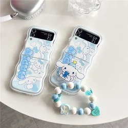 Urocze etui na telefon Pochacco Cinnamoroll z bransoletką do Samsung Galaxy Z Flip 3 4 Z Flip 5 6 5G PC Hard Anti-drop Back Cover Gift