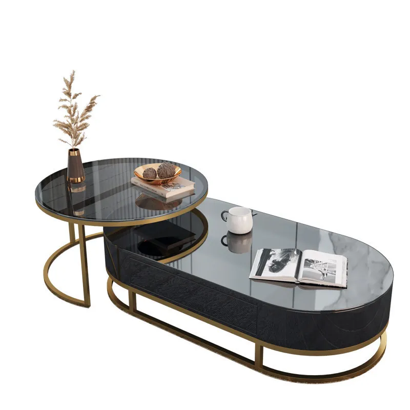 

Modern simple light luxury rock slab coffee table, oval TV cabinet combination