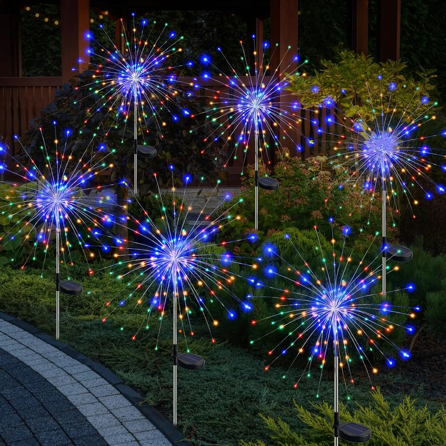 

6 Pack Solar Garden Lights, 8 Modes Firework Twinkle Fairy Lights for Outdoor Yard Patio Pathway Pool Party Decorative