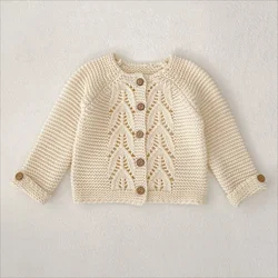 New Chunky-knit Sweater for Baby Girls Aged 0-3 Years.This Cotton Collarless Knitted Cardigan Can Be Paired with Various Outfits