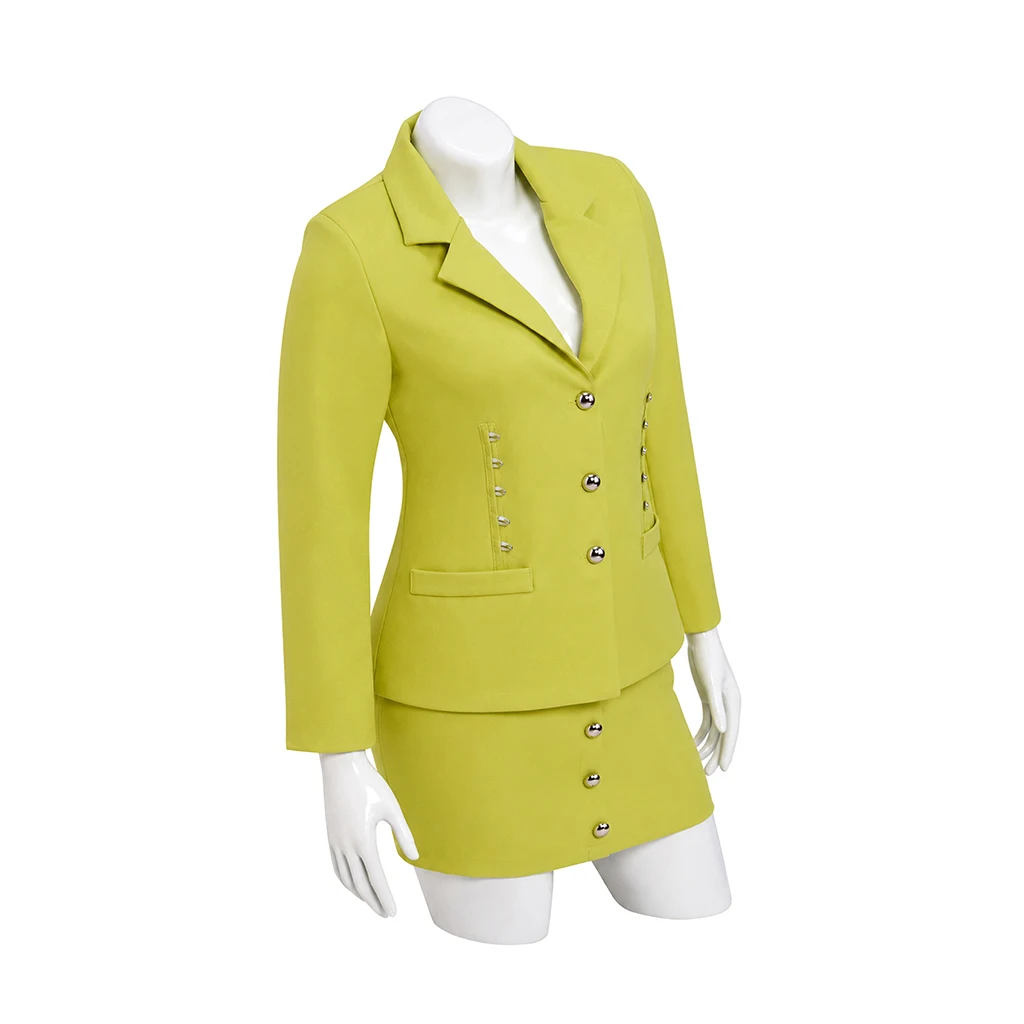 Gale Weathers Costume Journalist Cosplay Green Women 2 Piece Dress Set Long Sleeve Blazer Pencil Skirt Suit Halloween Outfit view 2