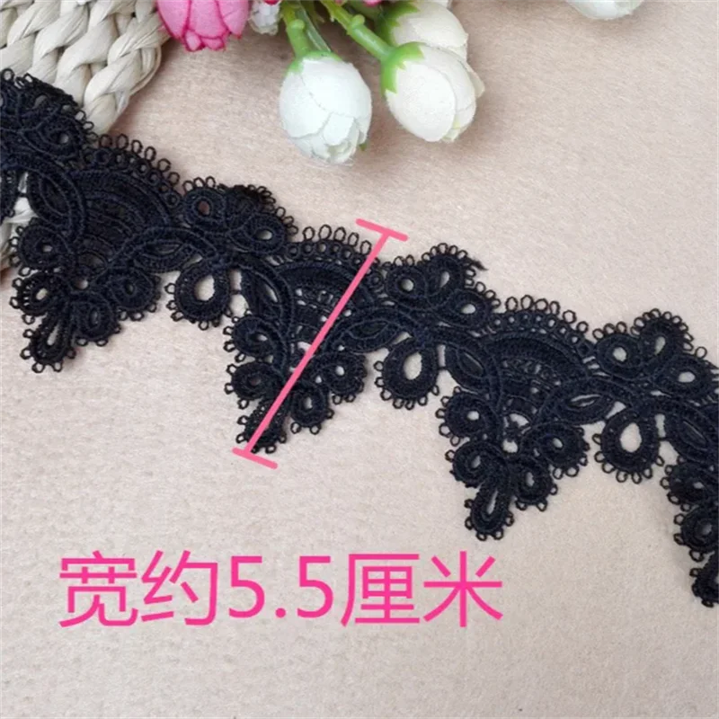 Cinta de flecos bordada de algodón blanco y negro de 5CM de ancho, tela de flores, adorno de cuello de encaje, vestido, cortina, suministros de