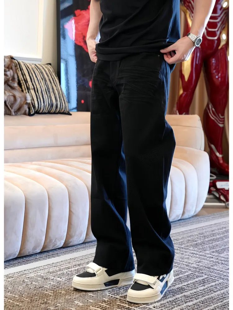 

Waed Bla Wide Leg Straight Cut Men's Jeans Autumn New Sle Casual Comfortable Loose Fit Luxury Simple Long Trousers