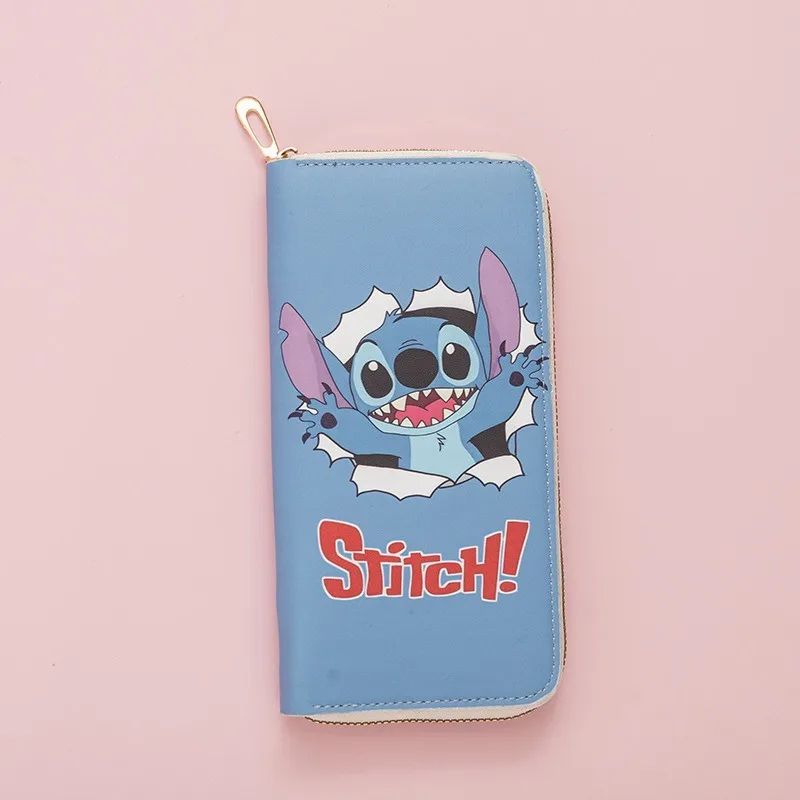 Disney Stitch-cartera larga de dibujos animados para estudiantes, monedero con estampado de cremallera, paquete de tarjetas bancarias, lindo