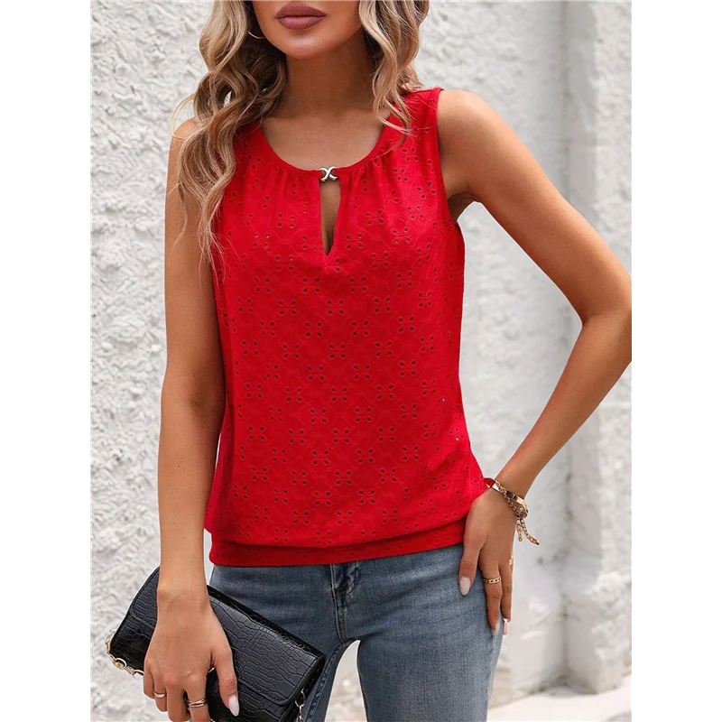 ASDS-Dames zomermode oogje tops ronde hals mouwloze shirts dames shirts