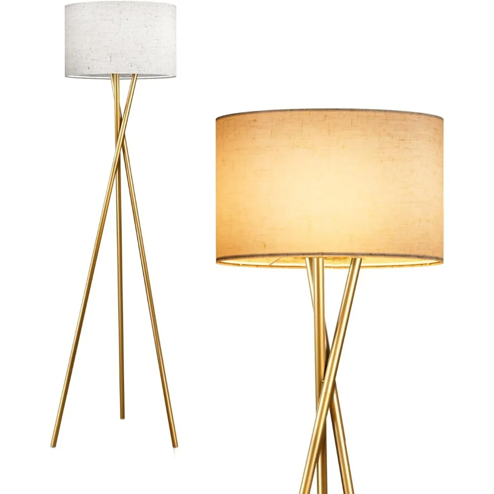 

Gold tripod floor lamp, linen shade table lamp, including E26 bulb, bedroom,66" Tall Floor Lamp for Bedroom, home office