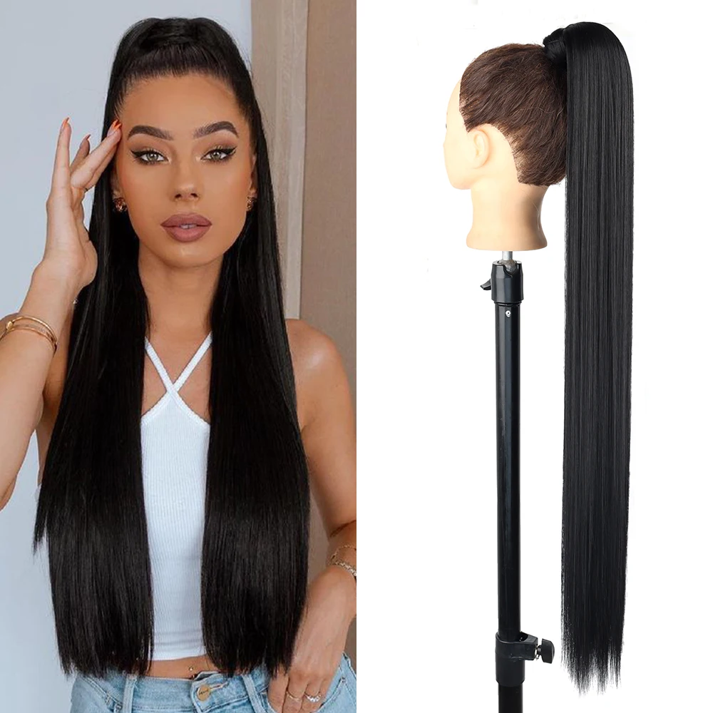 

LISI GIRL Synthetic Long Straight Ponytail Clip In Hair Extensions 22 34" Wrap Around Heat Resistant Pony Hairpiece For Women