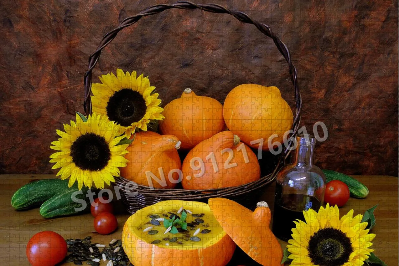 Sunflowers Landscape Jigsaw Puzzles 300/500/1000 Pieces Pumpkin Foods Still Life Aesthetic Puzzle Decompressing Educational Toys