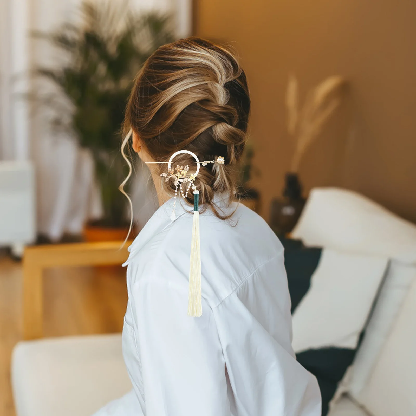 

Ancient Style Tassel Flower Hairpin Retro Hair Stick Hanfu Accessory Girl Hairpin Chinese Style Cosplay Hair Bun Stick