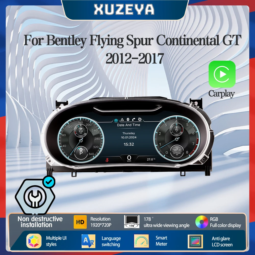

Digital Instrument Cluster For Bentley Flying Spur Continental GT 2012-2017 CarPlay Speedometer Dashboard virtual cockpit