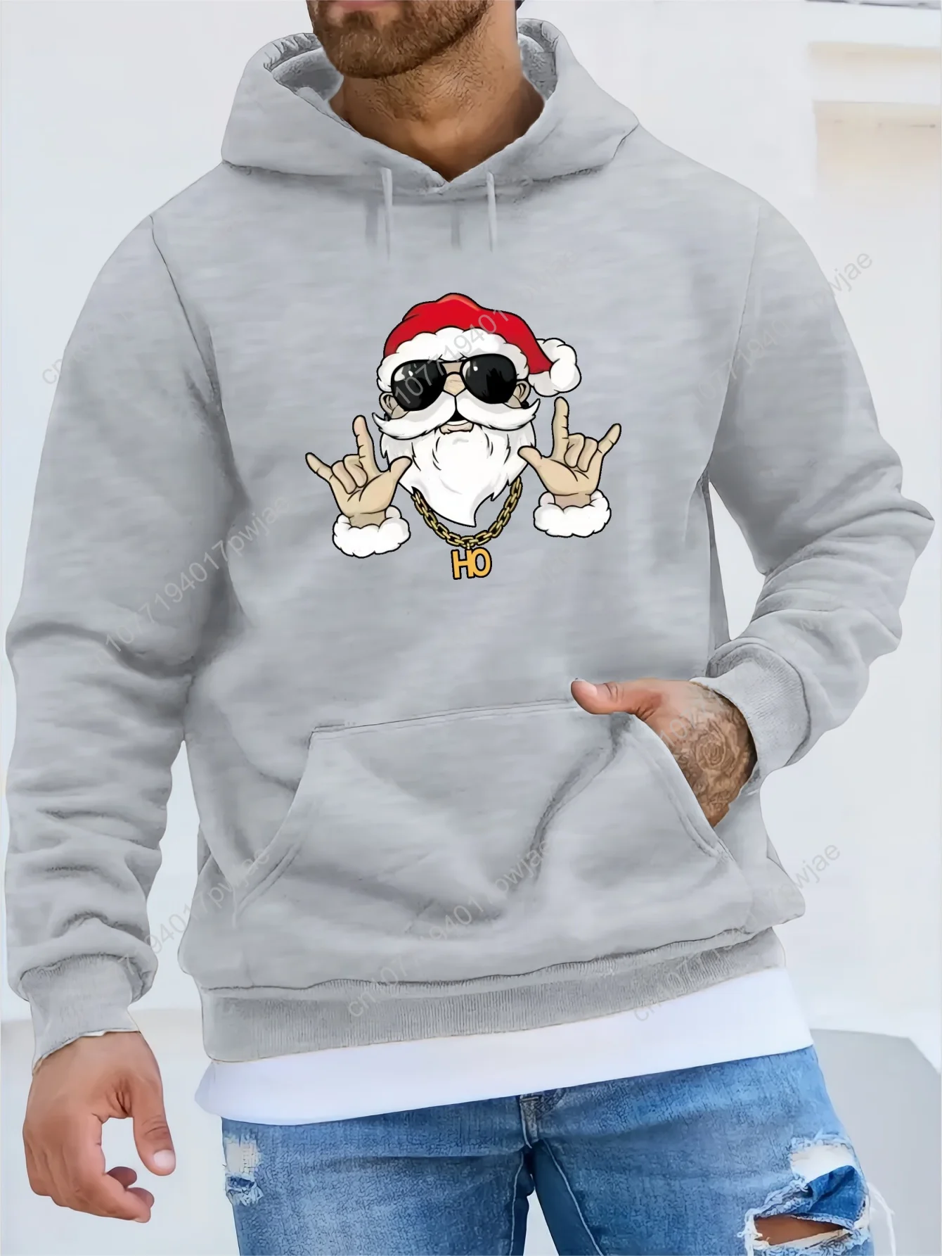 

Men's Christmas Santa Claus Pattern Print Hooded Sweatshirt, Hoodies Fashion Casual Tops
