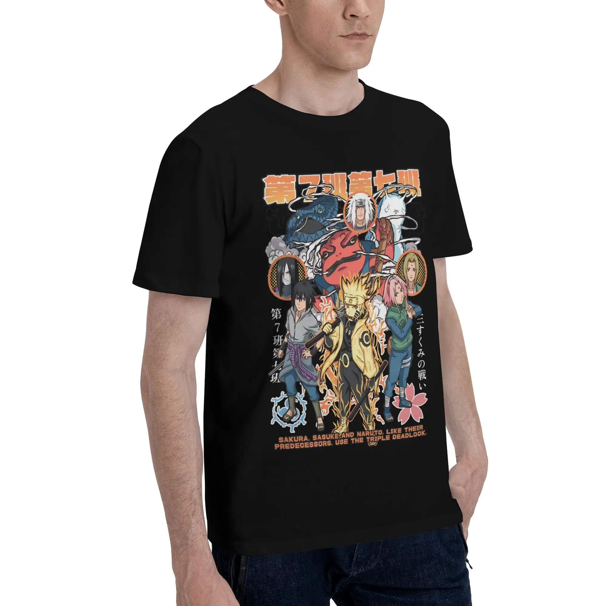The triple deadlock   Funny Graphic 100% Cotton T-Shirt Bandai NARUTO Tops Tees For Men
