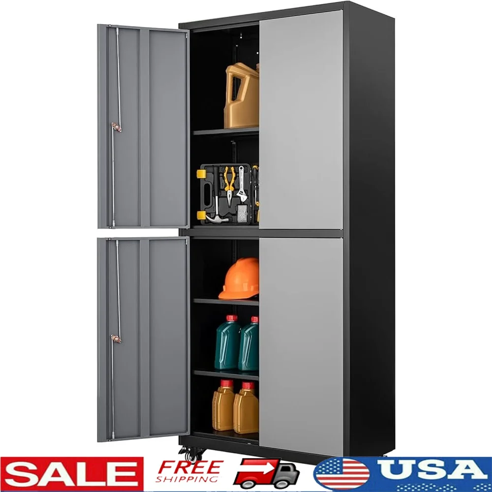 

Heavy Duty Metal Storage Cabinet Rolling Tool Cabinet with Adjustable Shelves Lockable Doors Garage Workshop Tool Storage