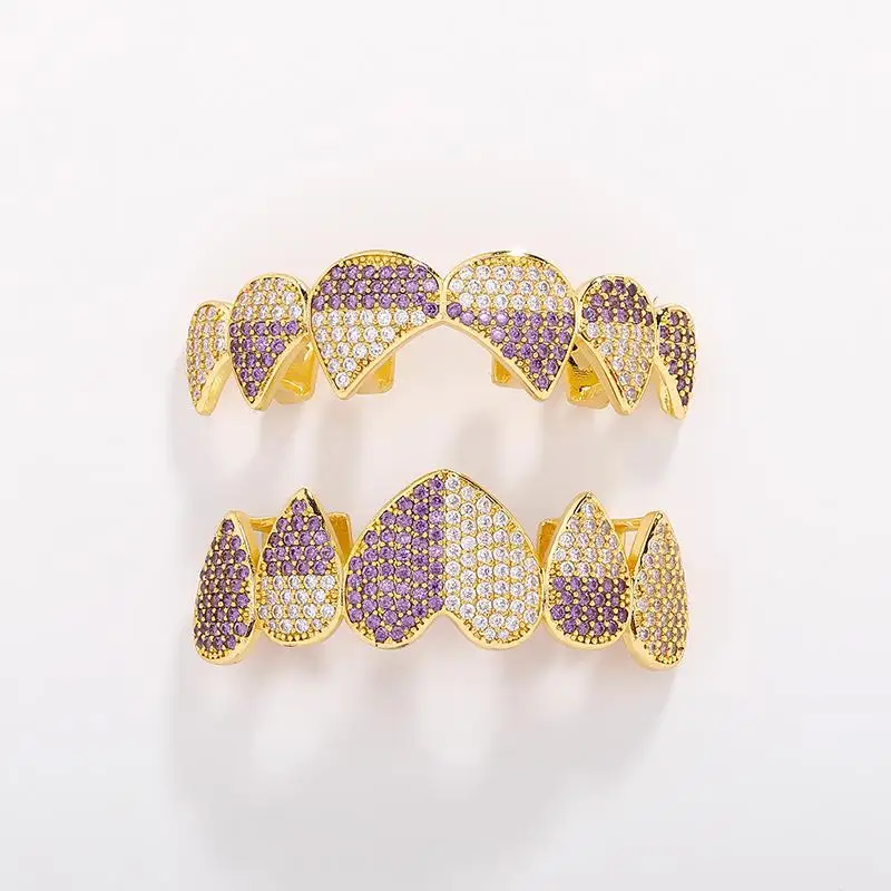 Bühnenauftritt Iced Out Herz Grillz Glänzender Hip-Hop Zahnschmuck Unisex für Weihnachten Neujahr Geschenkidee – Detail 12