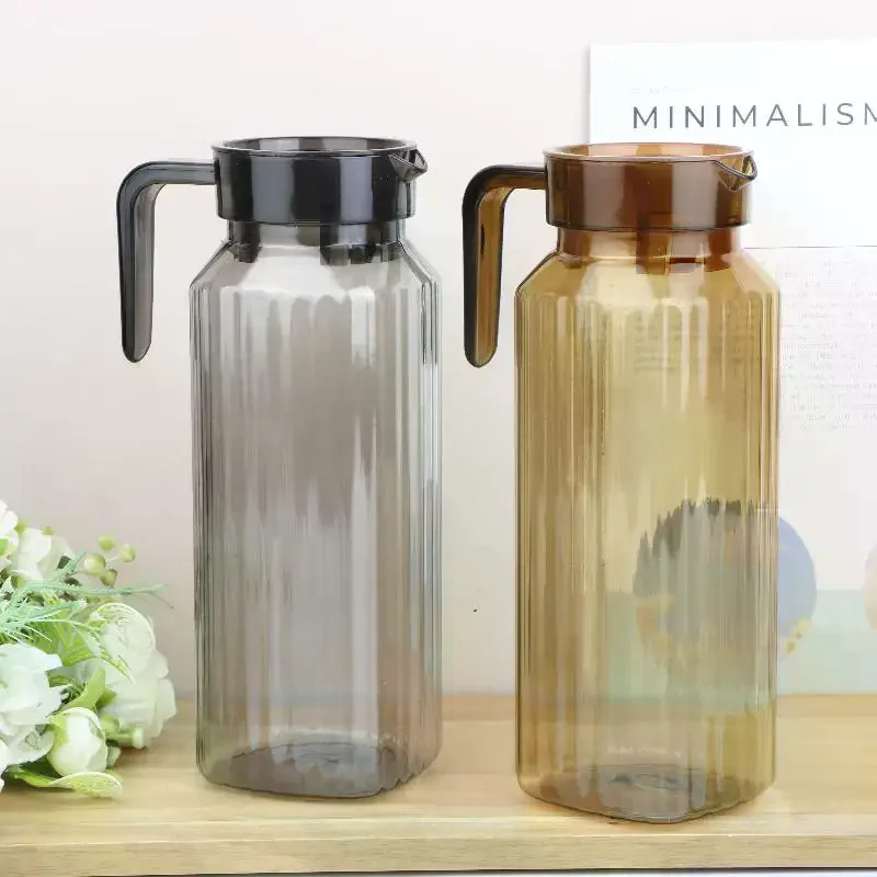 Ribbed Pitcher 1.1L Large Capacity With Lid And Handle Transparent Water Jug Drink Storage Pot For Home And Office Use