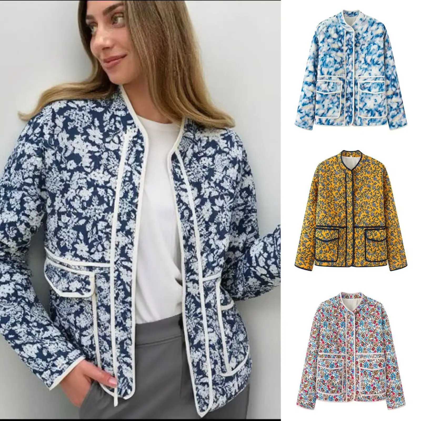 

Trade Autumn Winter Cotton Jacket Women's Fashion Stand Collar Embroidered Outerwear European Style