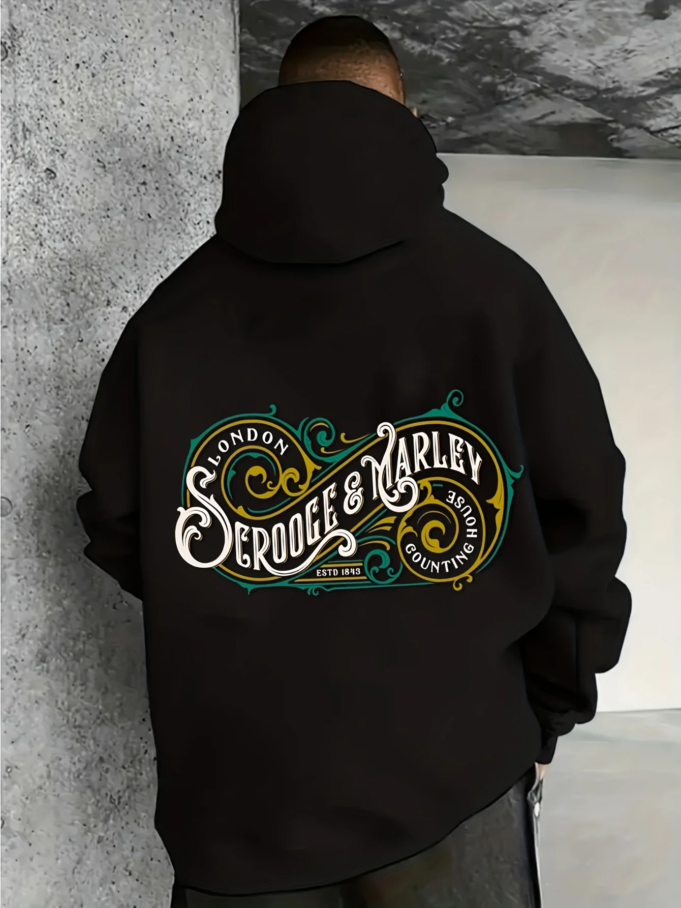 Men's Casual Hoodie with Vintage Christmas Pattern Design, Couple Style, Long-Sleeve Pullover, Casual Plus Size