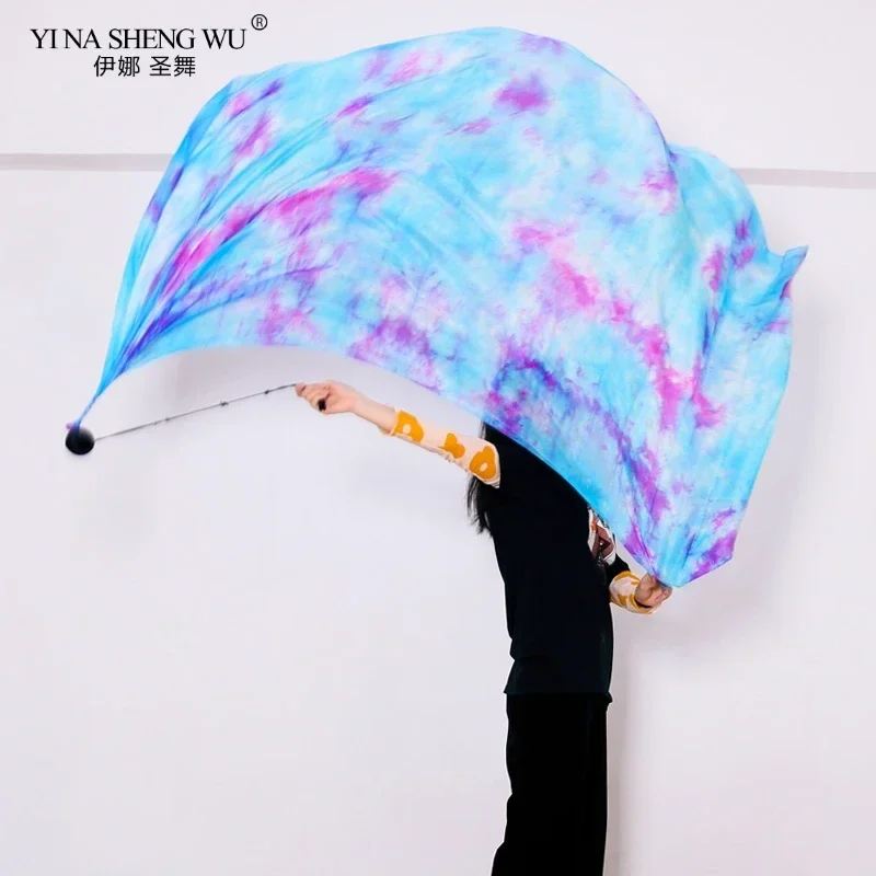 2 stuks echte zijden sluier met 2 stuks zwarte POI gegooid ballen buikdans podiumvoorstelling rekwisieten dansaccessoire professioneel aangepast