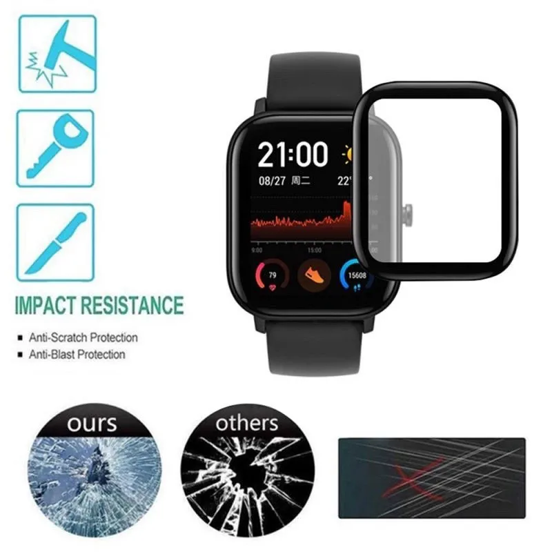 Protector de pantalla para Huami AMAZFIT GTS 2, película protectora de fibra de vidrio suave con borde curvo 3D para HUAMI Amazfit GTS2 GTS