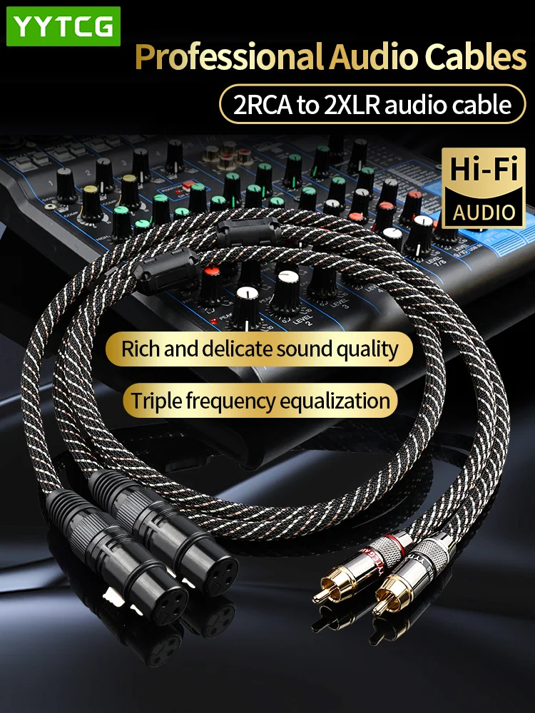 YYTCG HIFI 2RCA à 2XLR câble Audio 6N OFC 3Pin XLR femelle vers RCA mâle câble pour haut-parleur amplificateur mélangeur câble de raccordement