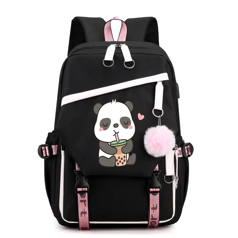 Panda Drink Boba Tea Anime Backpack School Bag Girl Back Pack for Teenager Female Schoolbag Primary Women Bagpack Teen Bookbag