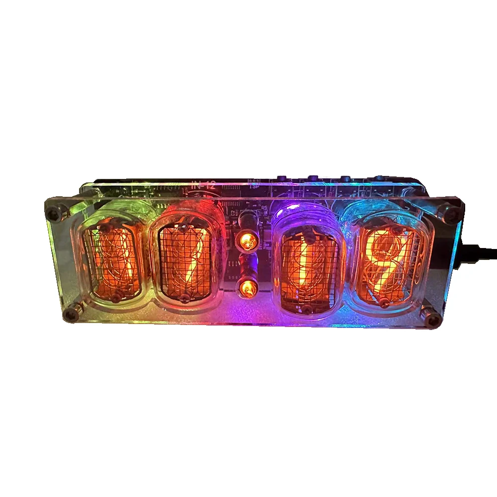 

IN-12 Glow Tube 4-digit Clock Colorful LED Backlight LED DS3231 Nixie Clock DC5V USB