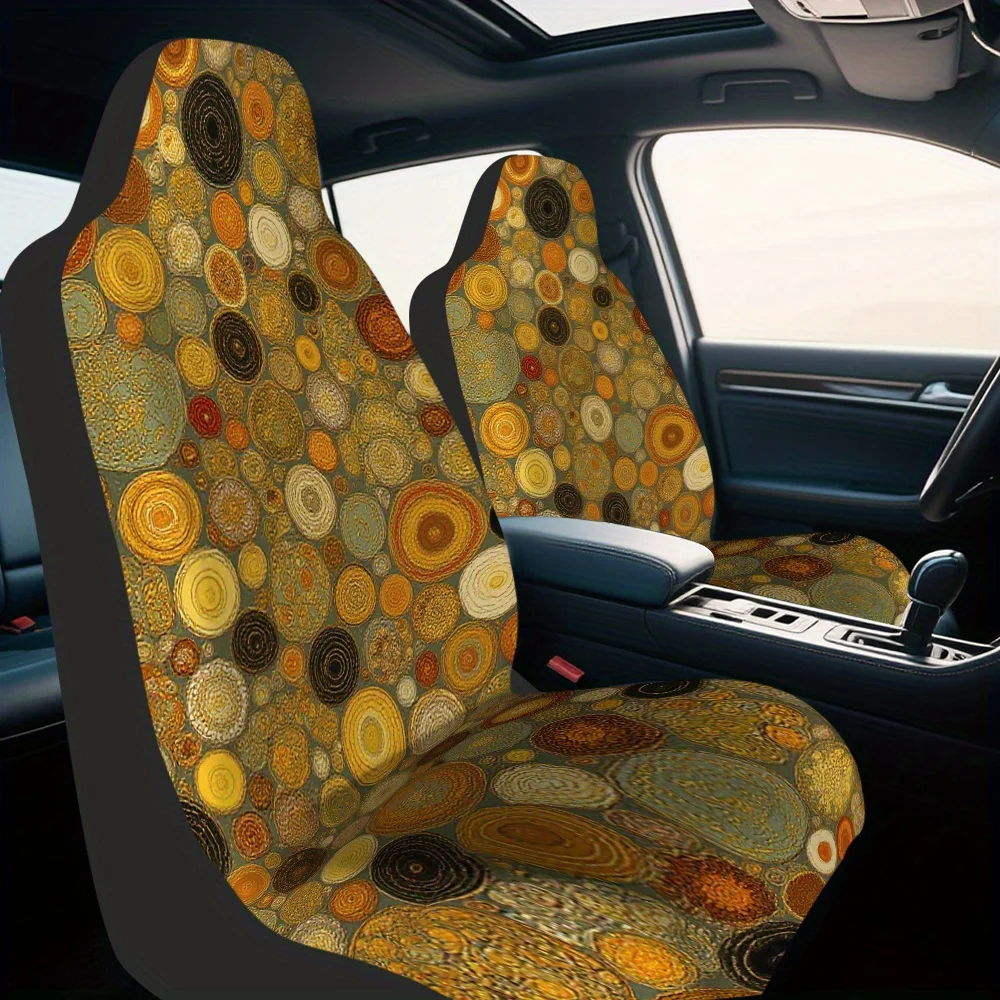 2pcs, Earthy Circular Abstracts Style Decorative Car Seat Covers, Fit For SUV Sedan Truck, Soft Washable Fabric Adds Modern Ele