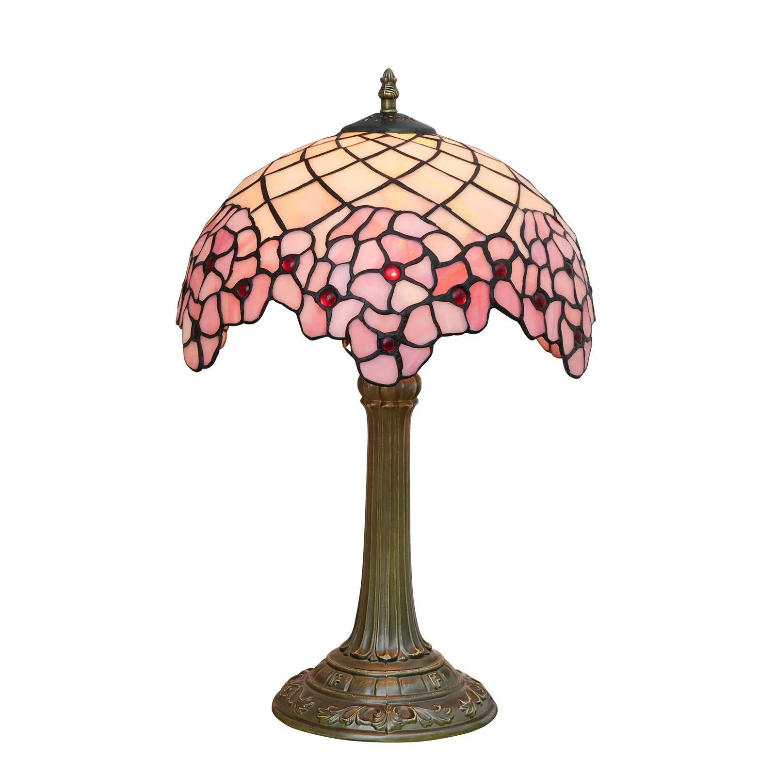 12inch 30cm Tiffany Stained Glass Table Lamp American Garden Pink Cherry Blossom Bedroom Bedside Romantic Desk Lamp