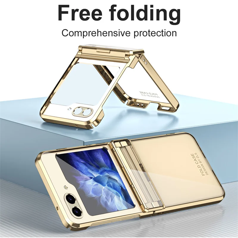 

Luxury Electroplated Hinge Folding Phone Case For Samsung Z Flip 3 5G Flip4 Flip5 Flip6 Shockproof Back Cover Protective Cover