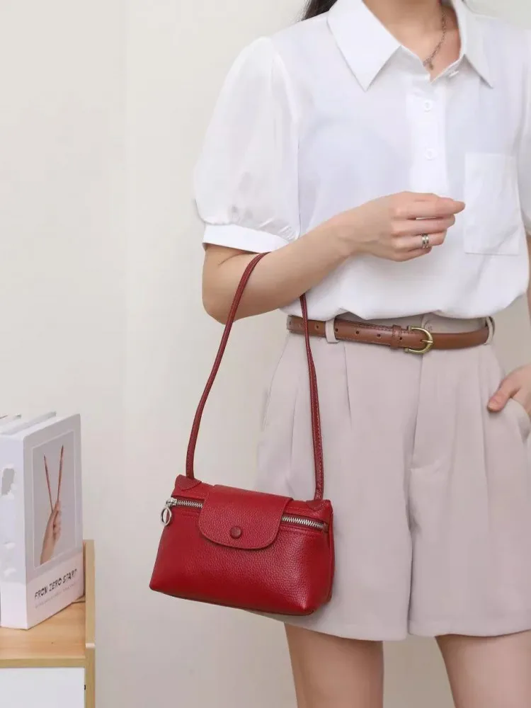 أزياء المرأة حقيبة صغيرة رفرف بلون عارضة جلد طبيعي ريترو حقيبة كروسبودي تنوعا غلق بمشبك واحد الكتف الإبط حقيبة #6