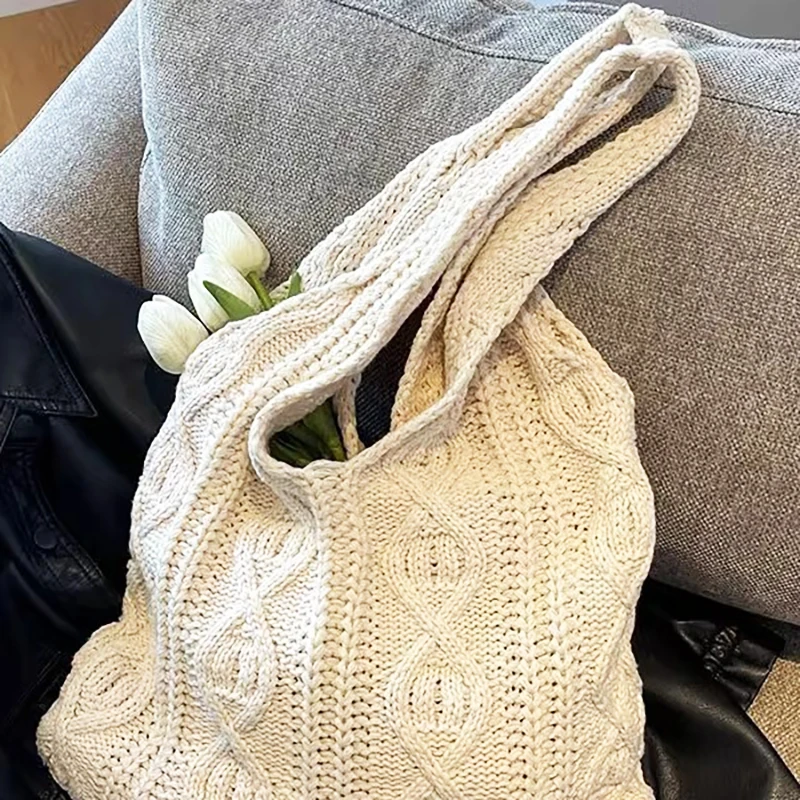 Shopping Bag 5 Colors Ladies Handbag Handmade Wool Knitting Bag Wool Vintage Knitting Bag For Beach Daily Work Party