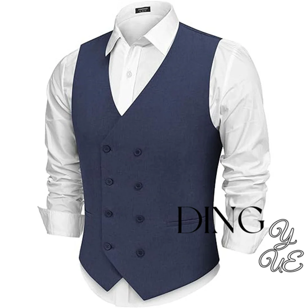 Colete masculino com peito duplo, colete leve, slim fit, vestido de noiva