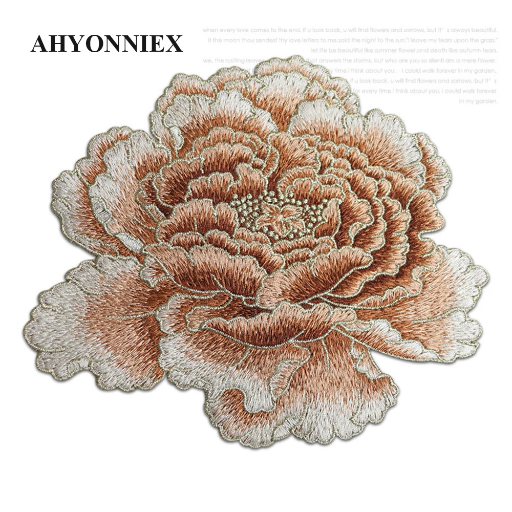 1 pezzo AHYONNIEX di alta qualità peonia abbigliamento Applique ricamata toppe fiore cucire su Patch 9 colori