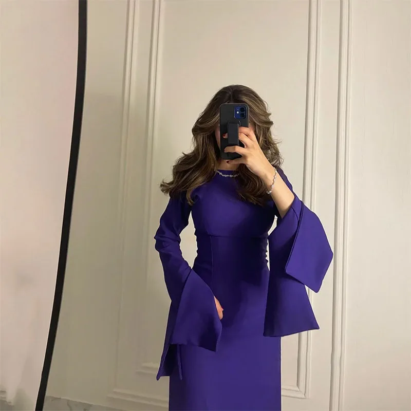 Robe de soirée élégante violette, droite, col rond, longueur au sol, robes de soirée formelles, robe de Rhpersonnalisée, 2024