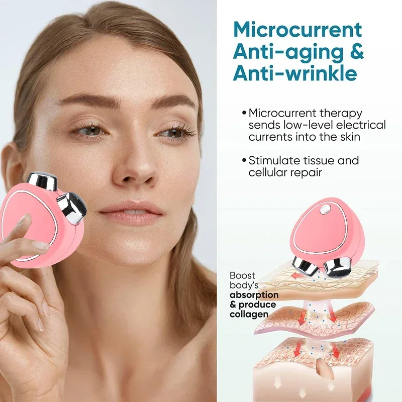 เครื่องนวดหน้าไฟฟ้าขนาดเล็ก ลูกกลิ้งนวดหน้า ไมโครเคอร์เรนท์ ระบบสั่นสะเทือนโซนิค ยกกระชับผิวหน้า นวดเพื่อความงาม