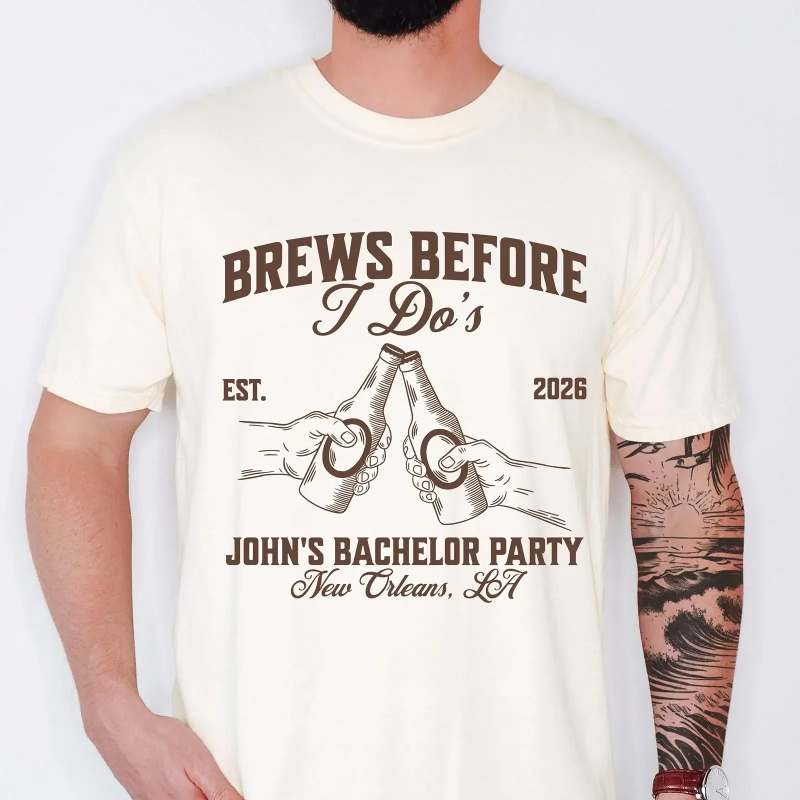 Brews Before I Do's Bachelor Party T Shirt Custom Beer Drinking Funny Groomsmen vintage Washed graphic Versatile streetwear