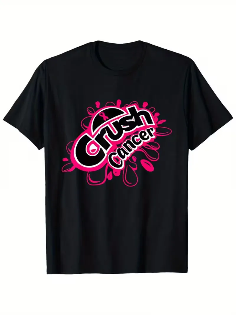 

Crush Cancer Breast Cancer Awareness T-Shirt - Retro Graphic Tee with Bold Pink