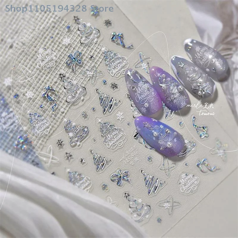 [MP] 1 قطعة القوس ستار شجرة عيد الميلاد لطيف عيد الميلاد نمط مسمار الفن ملصقات جرلي تنقش طباعة المرأة مسمار الديكور هدية