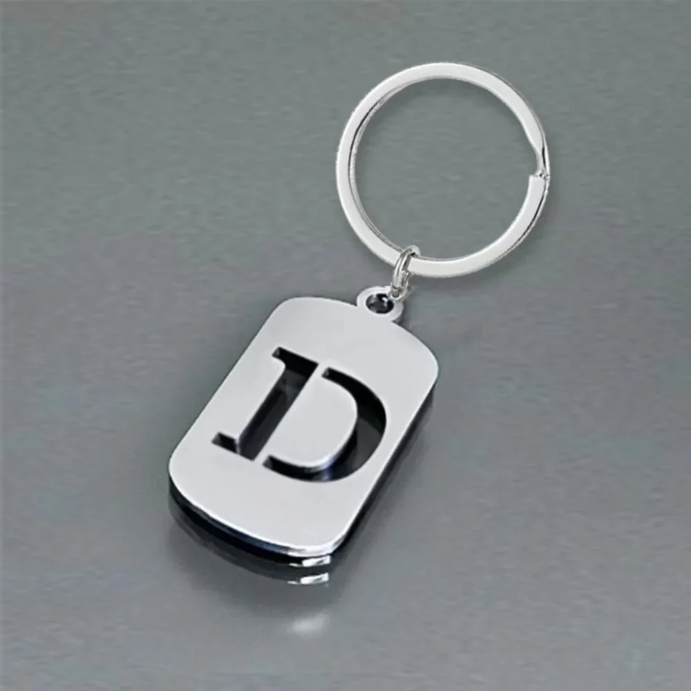 English Letter Tag Key Chains Smooth Stainless Steel Hollow ABC Personalized Keychains Handbag Ornament