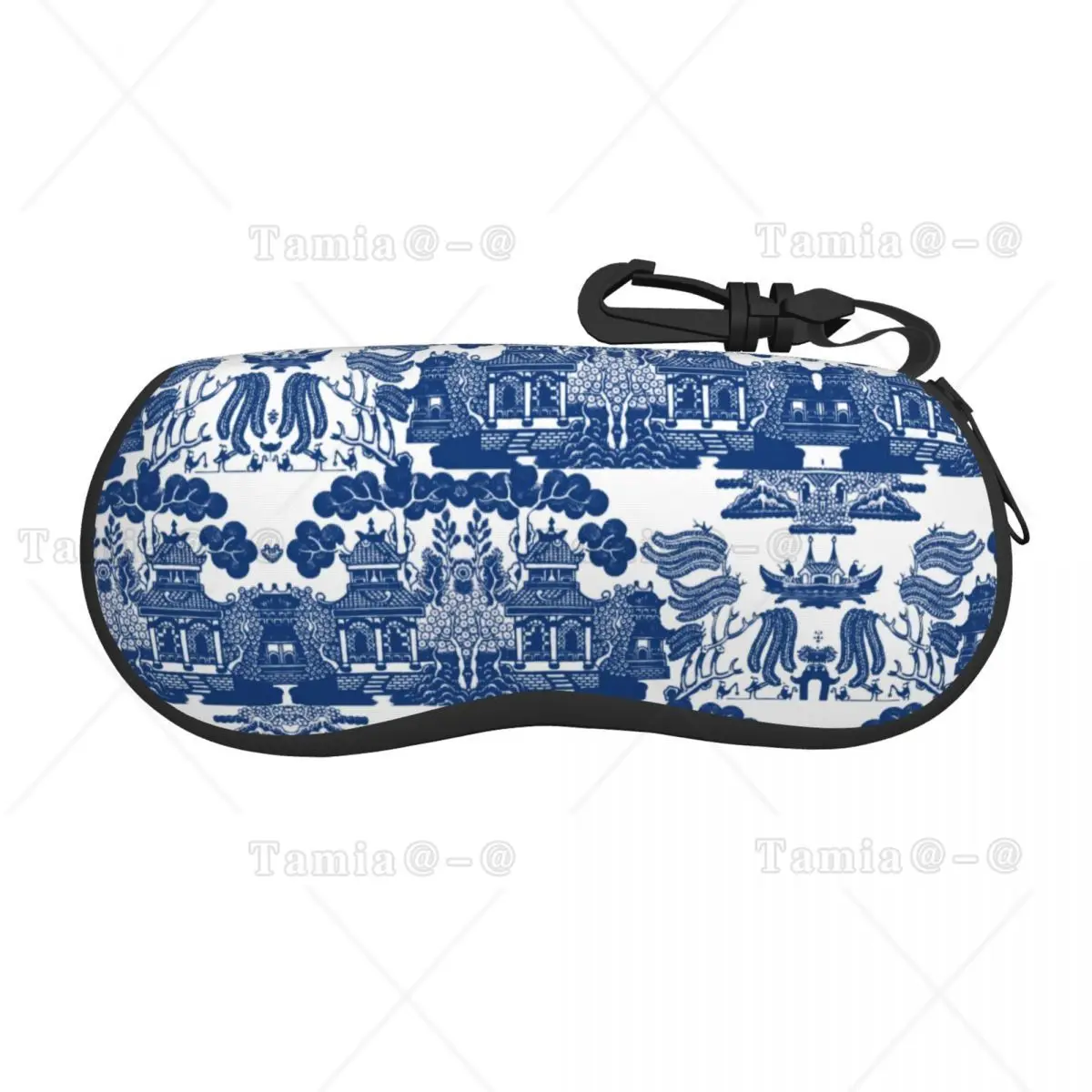 Custom Blue Willow Chinoiserie Blue And White Porcelain Inspiration Shell Glasses Case Eyeglasses Case Sunglasses Protector Box