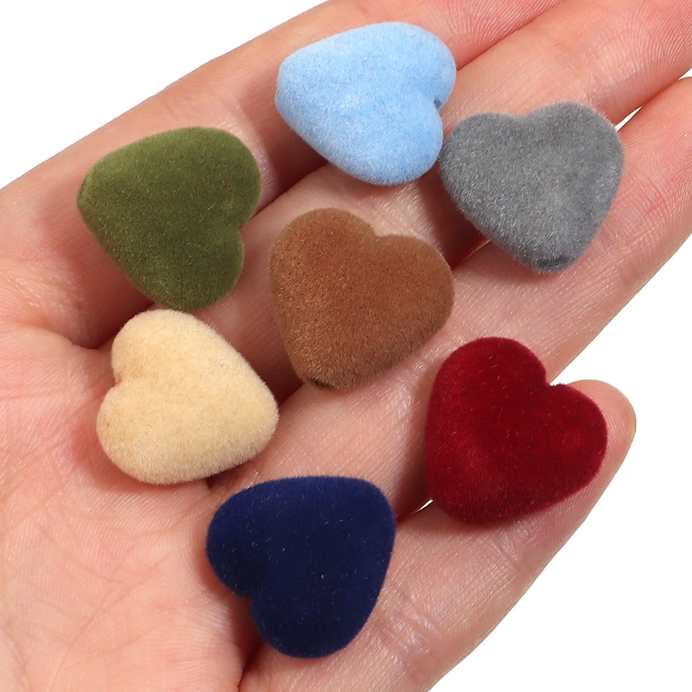 

10Pcs/Lot Velvet Beads Acrylic Love Heart Round Charm Loose Spacer Beads For DIY Decoration Making Handmade Accessories