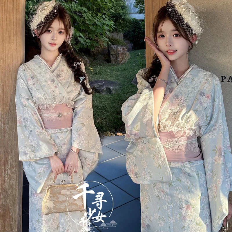 Traditional Kimono Bathrobe Improved Version Cherry Blossom Season Girl Photography Spring Summer Autumn Season Stage Perform...