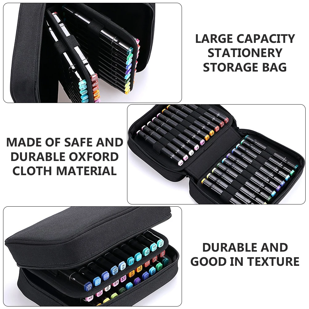 

Pencil Organizer Case Stationery Pouch High Capacity Multilayer Mark Black 40 Slots Marker Bag