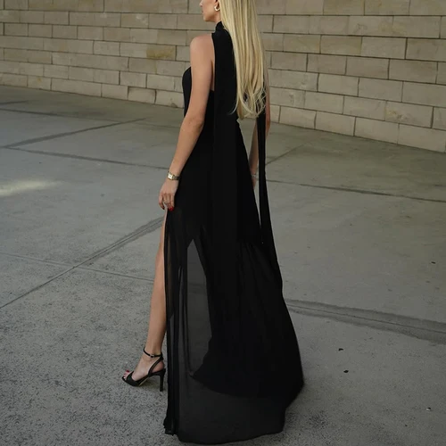 Imagen 2 del producto 2025 nuevo vestido sin tirantes con cinta vestido largo elegante sin mangas de malla para vacaciones en la playa vestido de mujer de moda de primavera