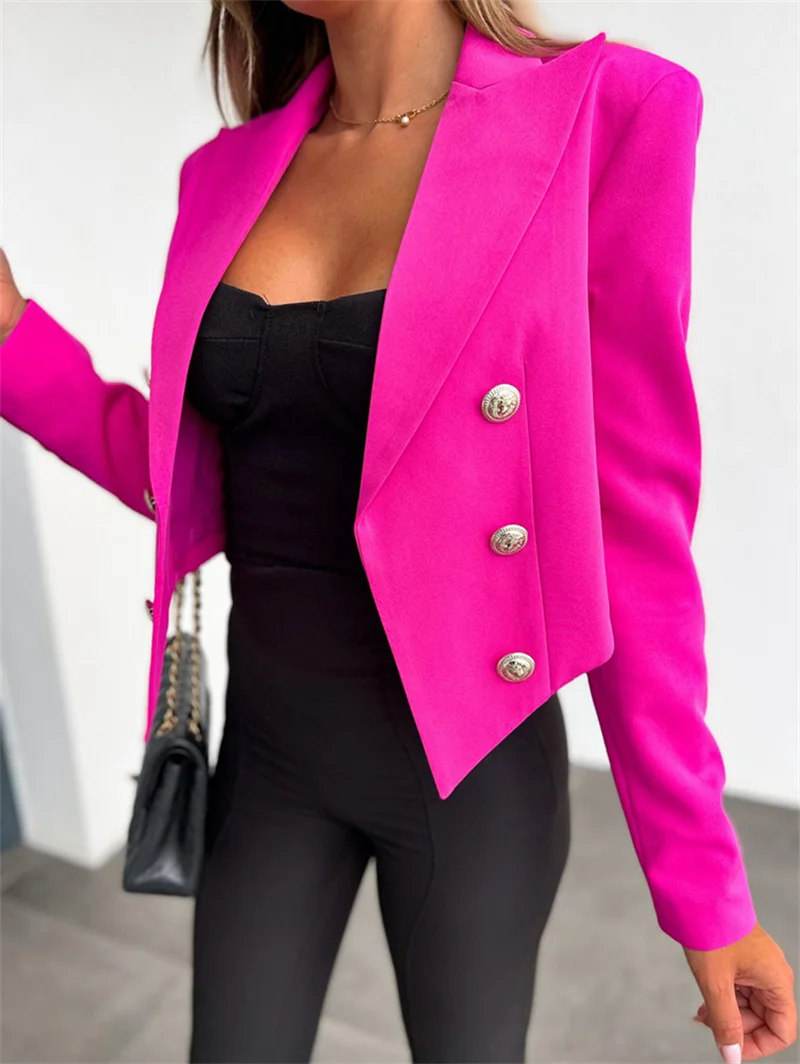 Solid Turn-Down Collar Blazers Women Fashion Slim Blazer Coat Office Lady Button Long Sleeved Casual Streetwear Autumn Winter