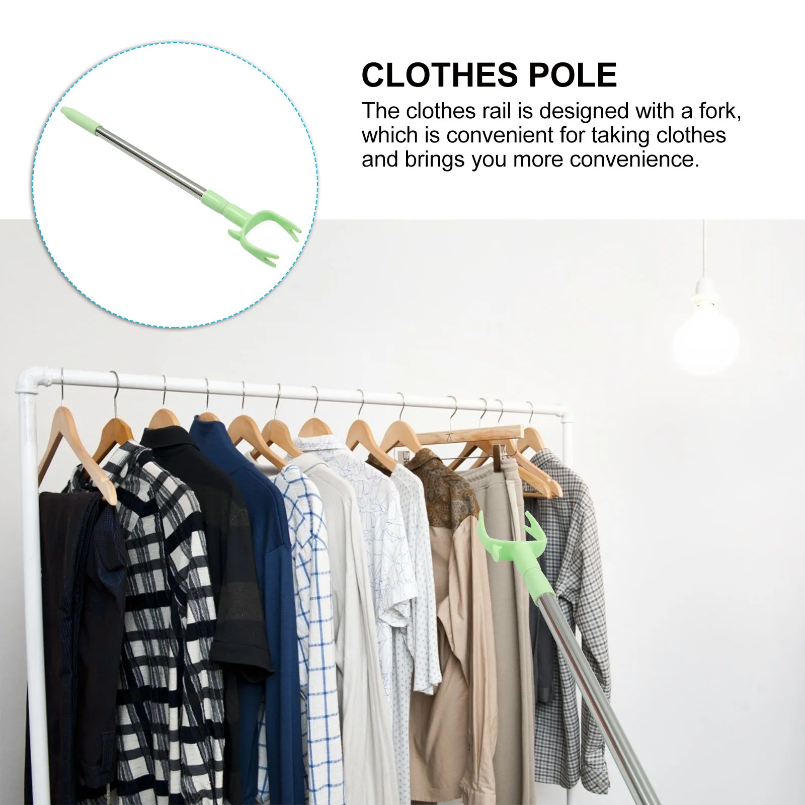

2pcs Retractable Rod Sturdy Drying Fork Household Clothes Rack Adjustable Clothes Rail For Balcony Home Supplies