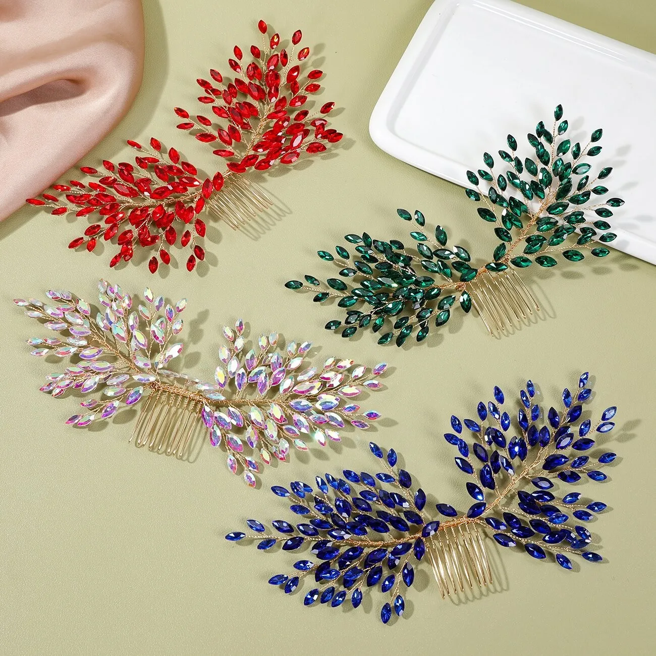SLBRIDAL Handgefertigter Kristall-Strass-Perlen-Keramikblumen Braut-Haarkamm Hochzeits-Haaraccessoires Brautjungfern Damenschmuck – Detail 1