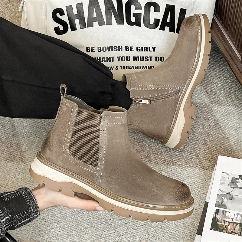 2024 New Fashion Trends Mens Side Zipper Chelsea Boots Genuine Leather Ankle Boots Slip-on Man Business Shoes Cowhide Boots