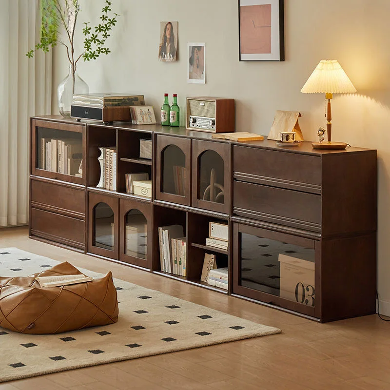 All solid wood module TV cabinet low bookcase household walnut simple floor lattice cabinet