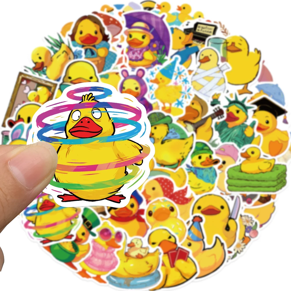 Pegatinas de pato amarillo para maleta, adhesivos bonitos de dibujos animados para ordenador portátil, teléfono, suministros de manualidades, calcomanías decorativas para álbum de recortes, 50 piezas